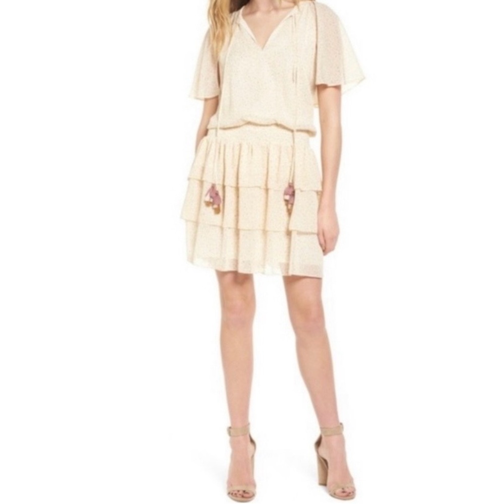 Rebecca Minkoff - Cream Floral Print Smocked Waist Dress w/ Tassels sz Medium